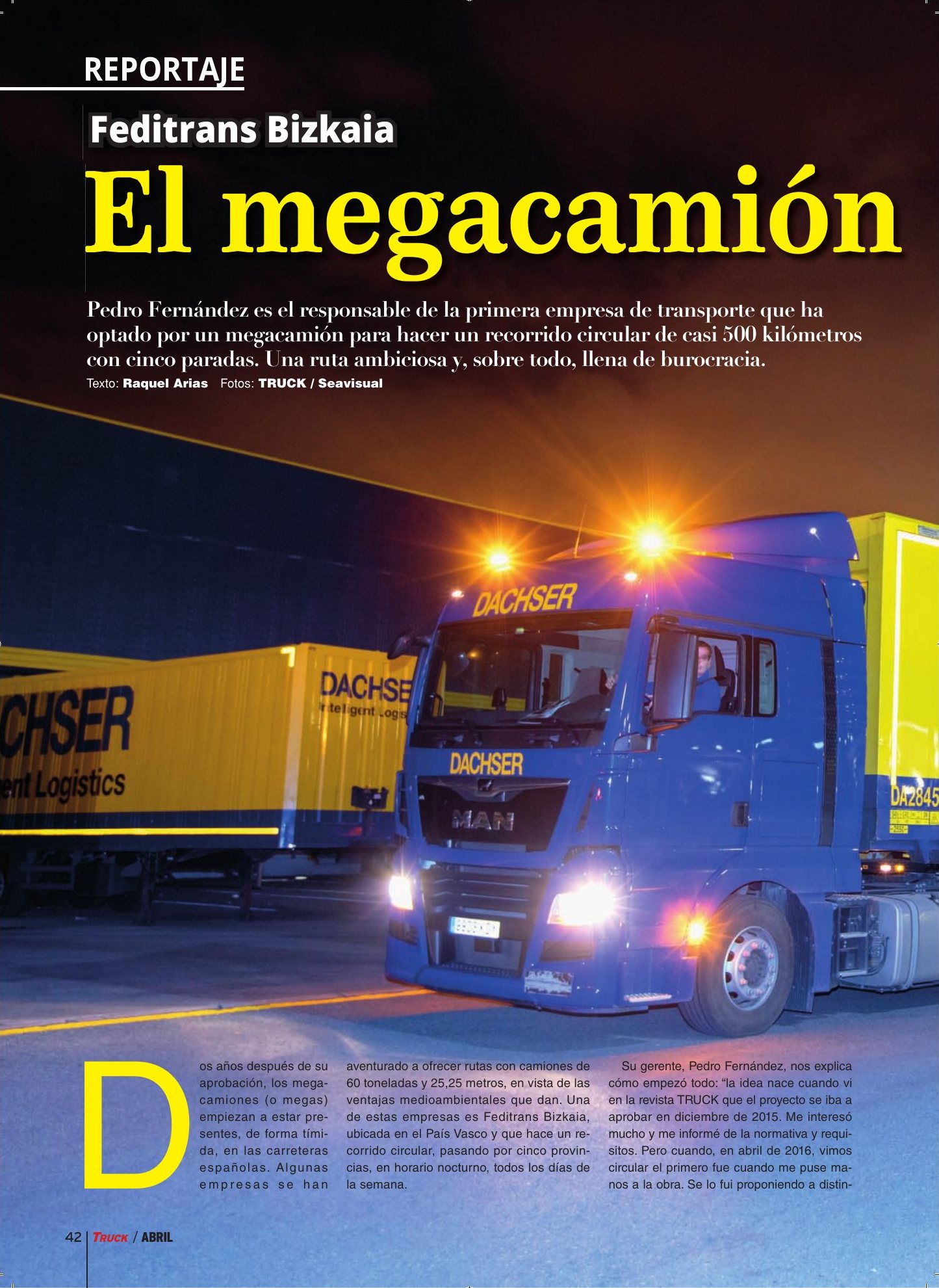 Portada del reportaje «El megacamión vasco», revista TRUCK, abril de 2018